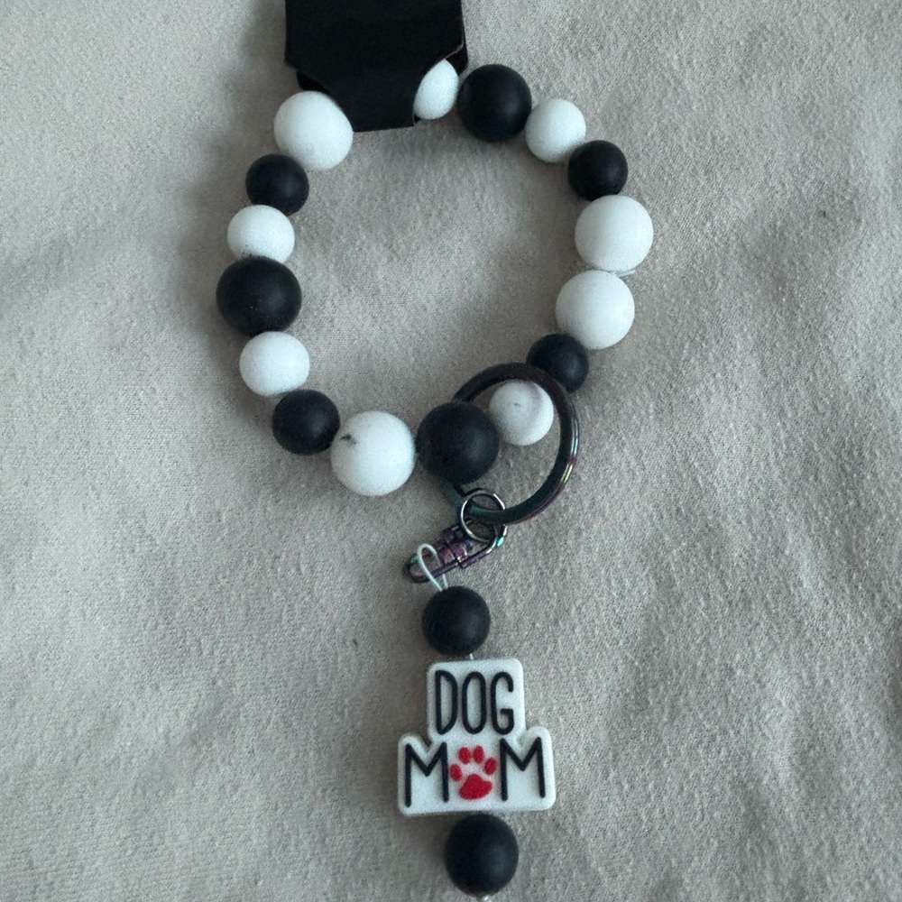 Black and White Dog Mom Keychain